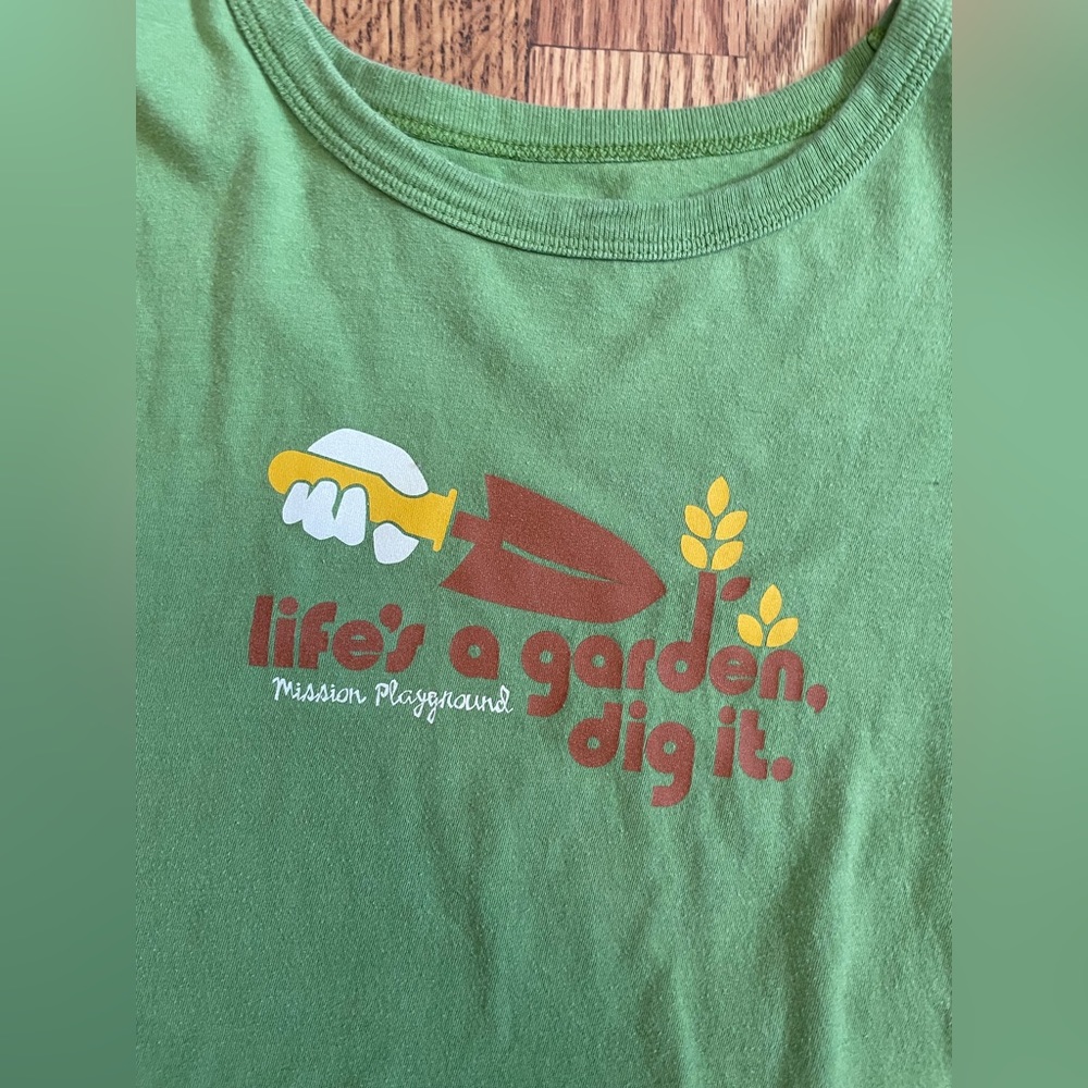 Mission Playground Life’s a Garden kids tee size XL
